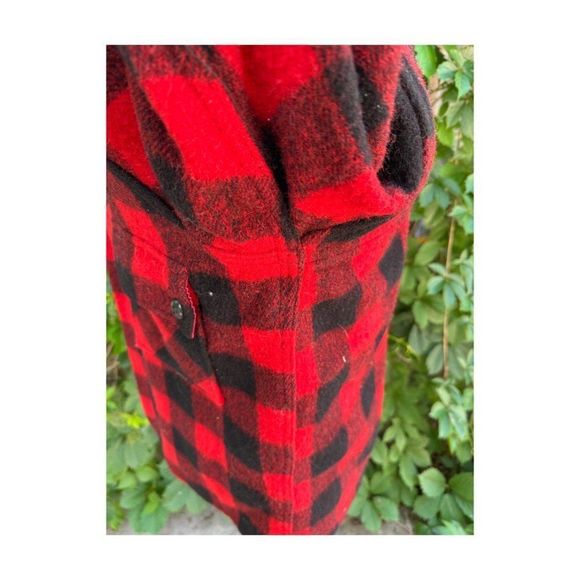 Vintage | 50s Humphrey Buffalo Plaid Wool Jacket Red Black Mackinaw Hunting Zip - Picture 9 of 15